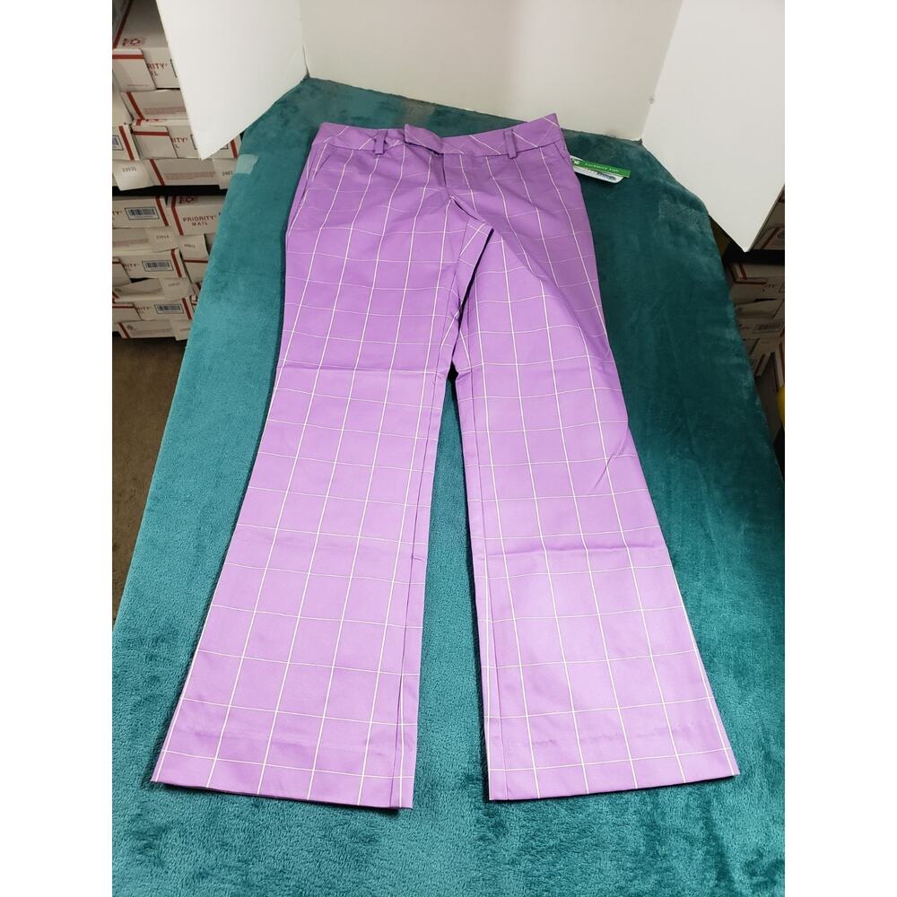 Fairway Fox Pants Size 8 Womens Purple Plaid Eve Iris Ladies Golf Flared USA NWT